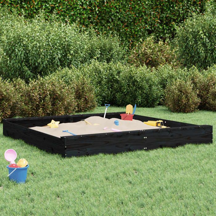VidaXL Sandpit with Seats, Sand Game for Children, Playground for Toddlers Outdoor Garden, Black Square Wood 825041