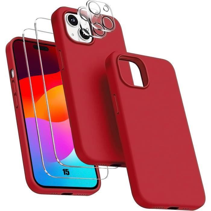 Чехол для iPhone 15 - Силиконовый - Красный - Противоскользящий - Гибкий - 2 Закаленных Стекла