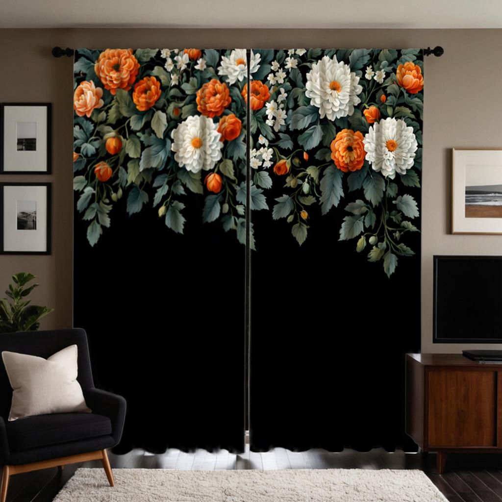 2 шт. HD цветок богатый пион цветок открытая декоративная занавеска черный галстук цифровая печать занавеска украшение для дома стиль украшение l