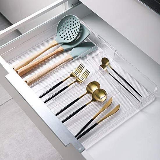 Benzoyl Extendable Cutlery Tray for Sliding Cutlery Drawer Kitchen Small Item Transparent Drawers, Case, Storage, Storage, Storage,
