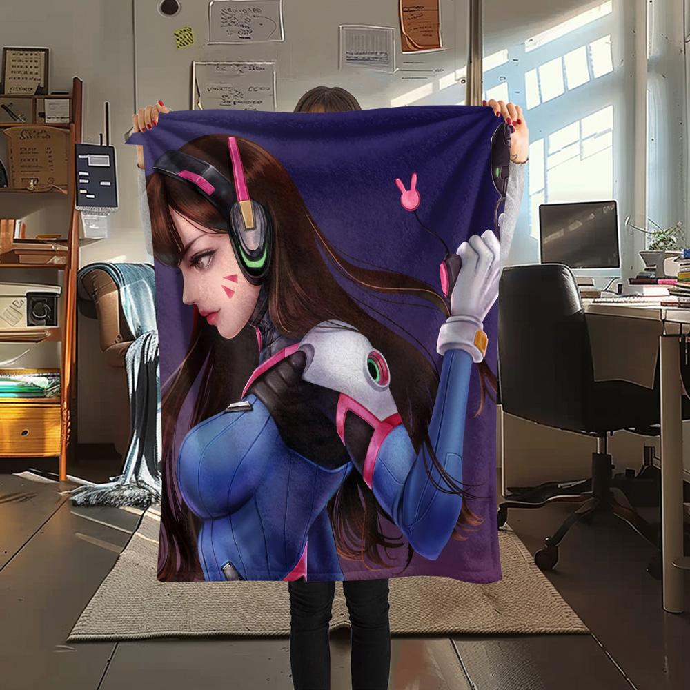 Фланелевое одеяло с принтом D.Va, Высококачественное, Удобное для всех сезонов, Декор для дома, Тепло и уют