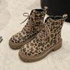 Fashion Shoes for Women 2024 Lace Up Zipper Casual Lady Fashion Boots Winter Round Toe Mixed Colors Leopard Chunky Heels Plus Size Boots