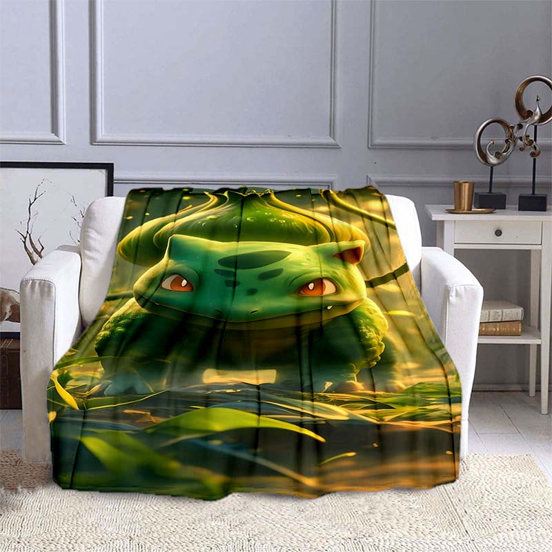 Pokémon Bulbasaur Pattern Blanket Warm Soft Fluffy Kids and Adult Sofa Bed Throw Blanket Outdoor Travel Camping Cartoon Blanket