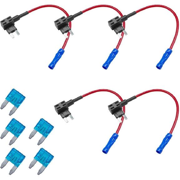5PCS 12V Car Add-a-Circuit Fuse TAP Adapter, Automotive Fuse Holder with 15 Amp Blade Fuses, Mini ATM APM Blade Fuses Holder for Cars, Trucks, Boats