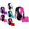 Girls Performance Outfit Long Sleeve Open Back Leotard Sparkly Patchwork Stretchy Shorts Stage Apparel