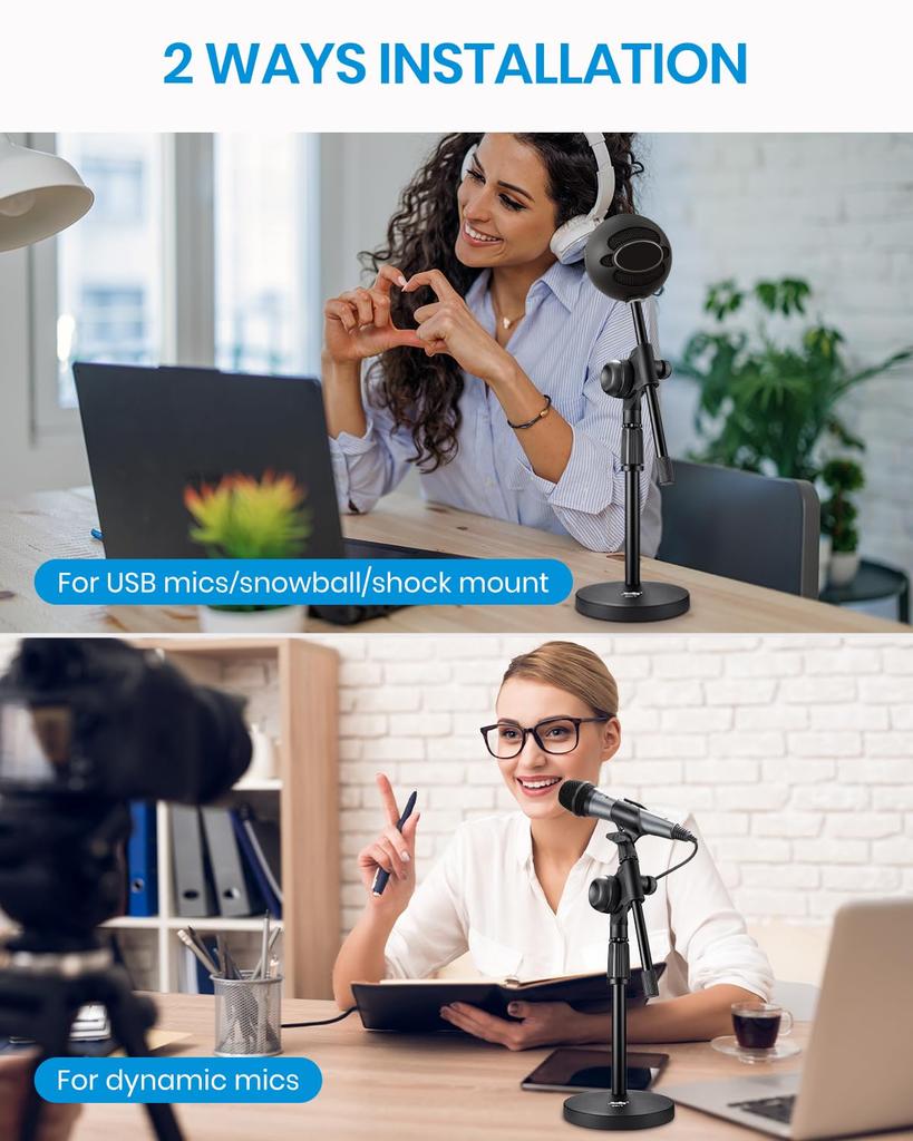 Moukey Microphone Stand Tabletop Gear Fixed Boom Arm Adapter Base Diameter 14cm 9.5mm & 15.8mm MMs-5
