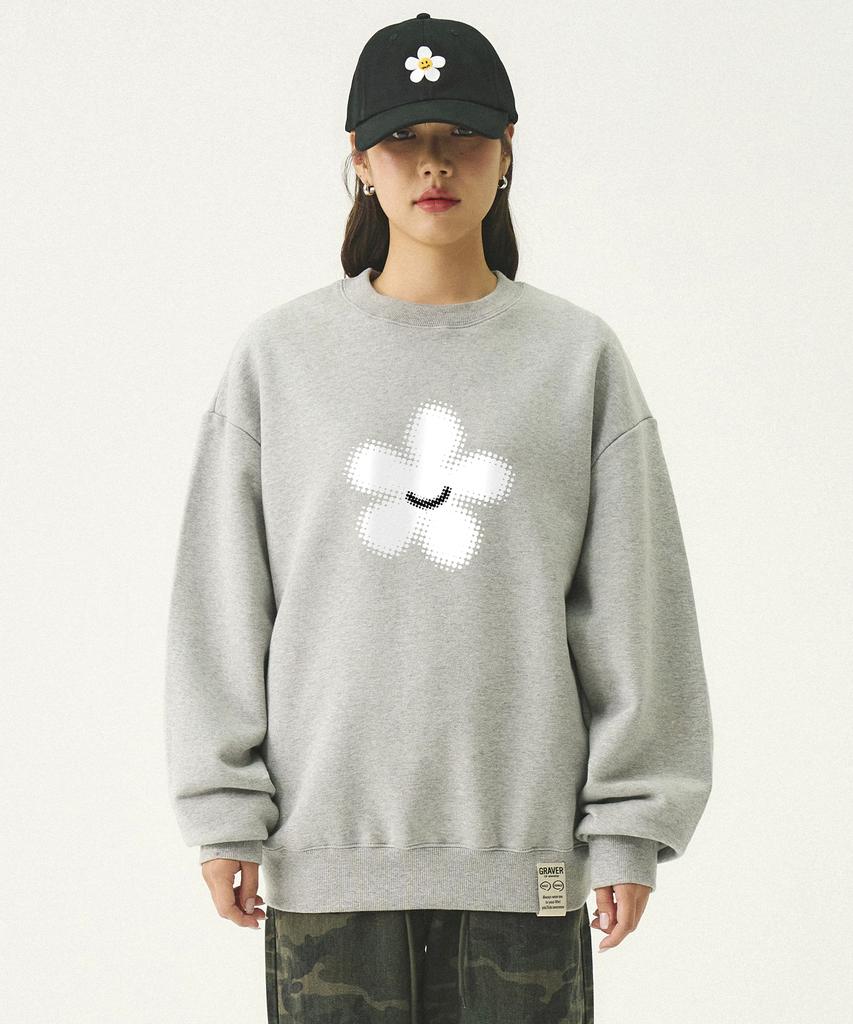 GRAVER [Unisex] Dot Silhouette Flower Sweatshirt_Gray