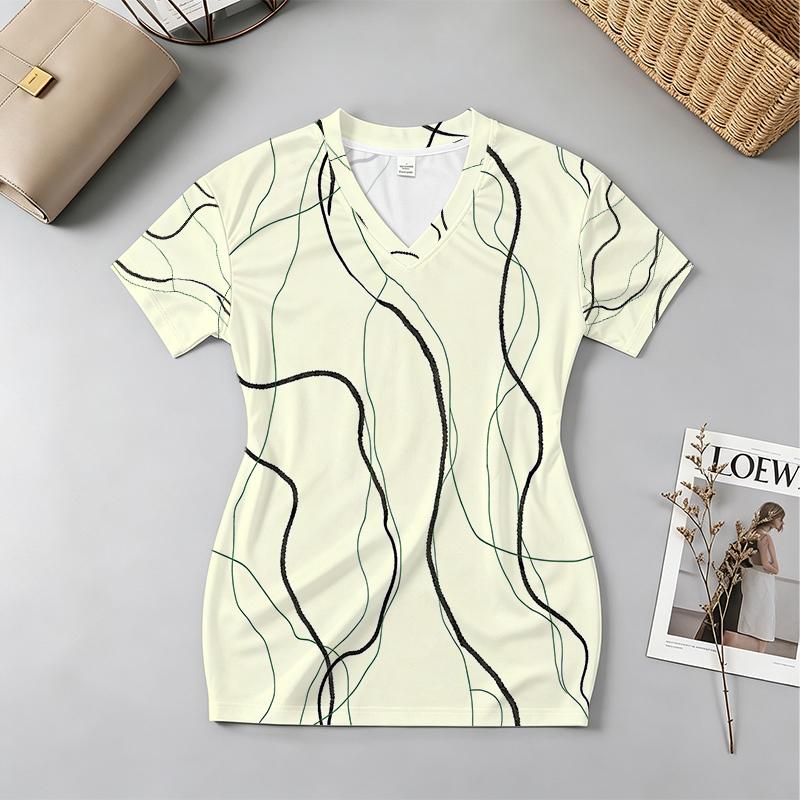 Women's Short Sleeve Bodycon Dress Sweet Cool Minimalist V-Neck Fitted Dress, Comfortable Fabric, Versatile for Beach Casual & Afternoon Tea Outings