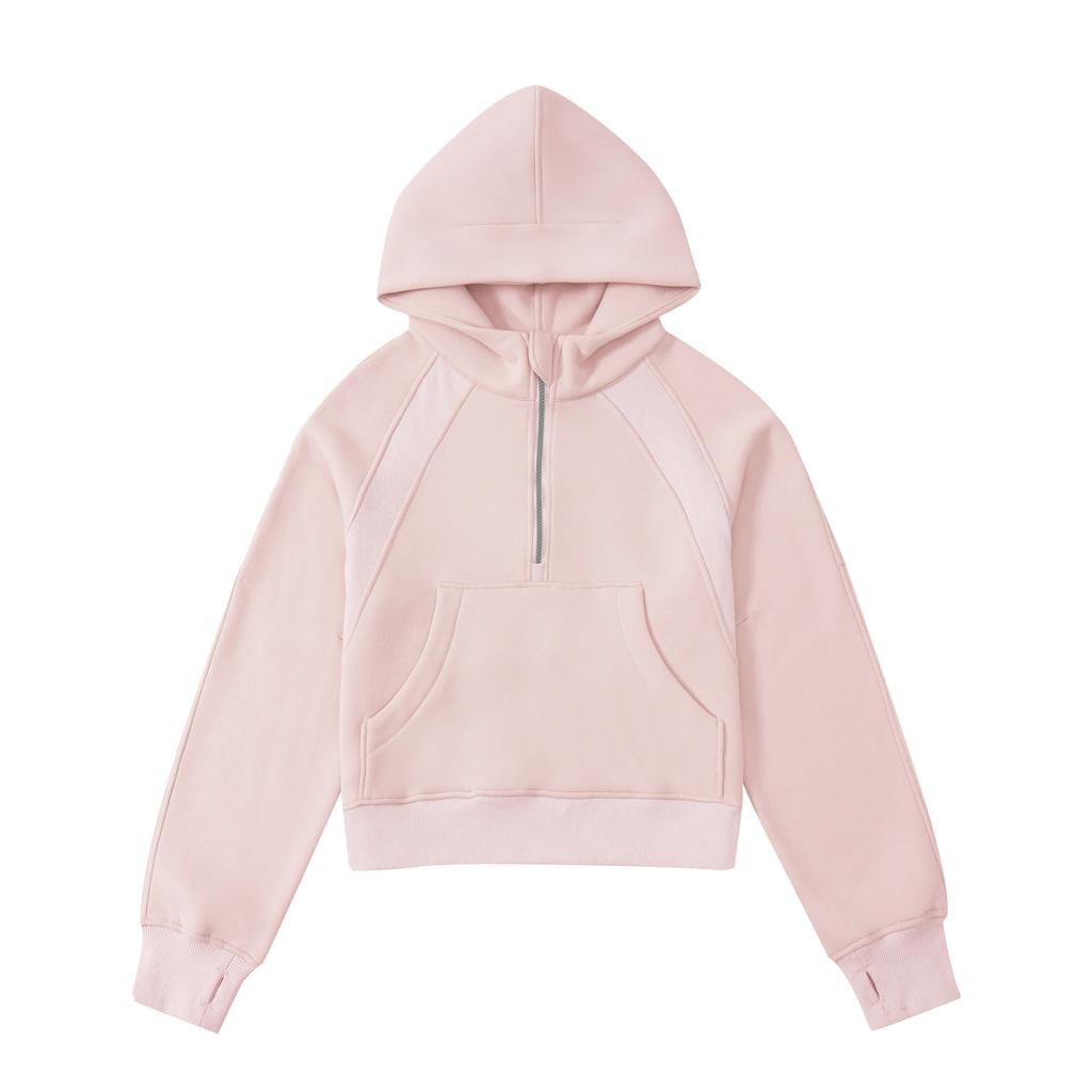 Осень и Зима Короткий Пуловер Наполовину на Молнии С Капюшоном Свободный Топ Куртка для Йоги Свитер