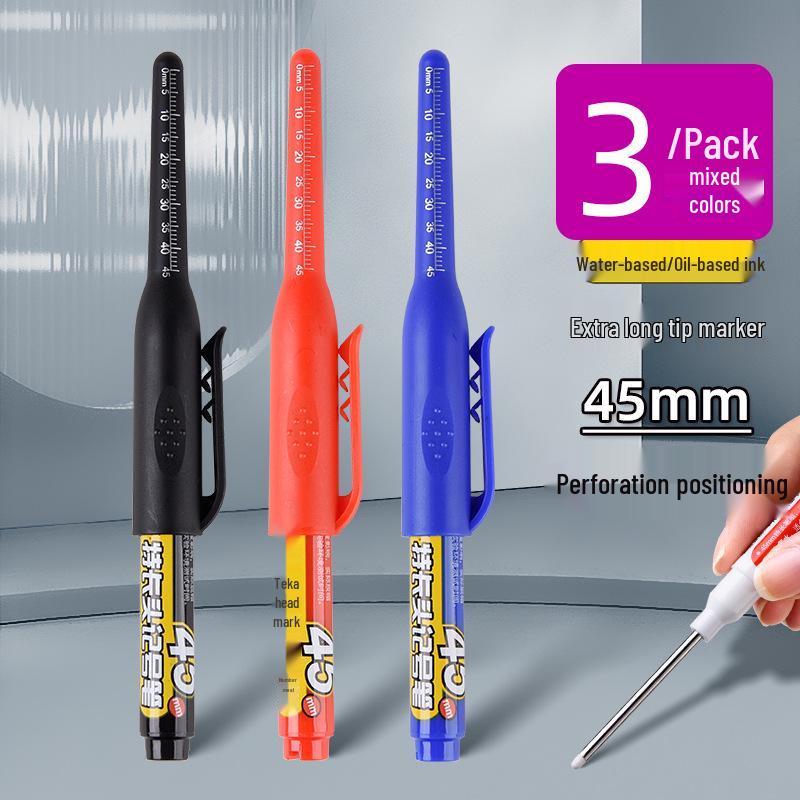 Extra-Long Tip White Oil-Based Marker: Durable, Non-Fading, Deep-Hole Pen for Construction.