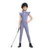 Girls Equestrian Riding Zip Up Stand Collar Ruffled Sleeves Contrast Trim Top Anti Slip Full Seat Breeches Outfit