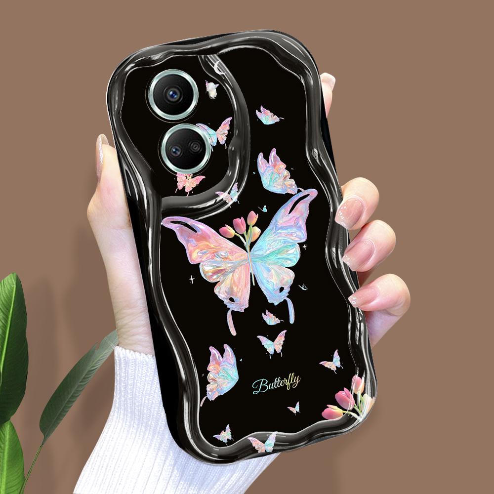 For Honor 90 Lite P30 Pro Infinix Hot 30 40 40i 40 Pro Smart 8 Pro Vivo V29e V30e Colorful Butterfly Cream Texture Soft Full Lens Protect Phone Case
