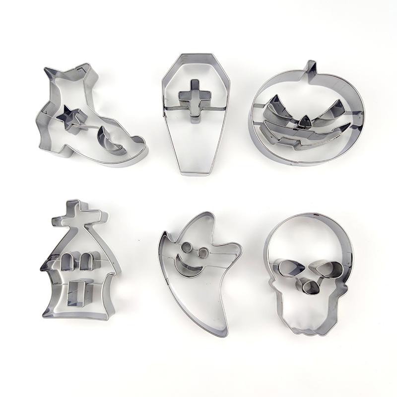 6Pcs Halloween Cookie Cutter Mold Stainless Steel Ghost Pumpkin Skull Head Coffin Baking Molds Cupcake Chocolate Biscuit Mould