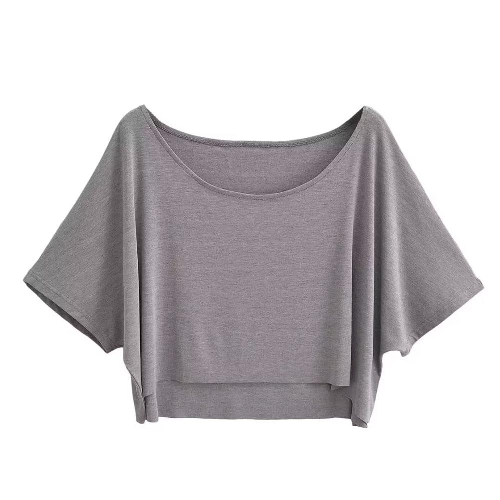 Модный женский кроп-топ с круглым вырезом и рукавом до локтя в европейском и американском стиле