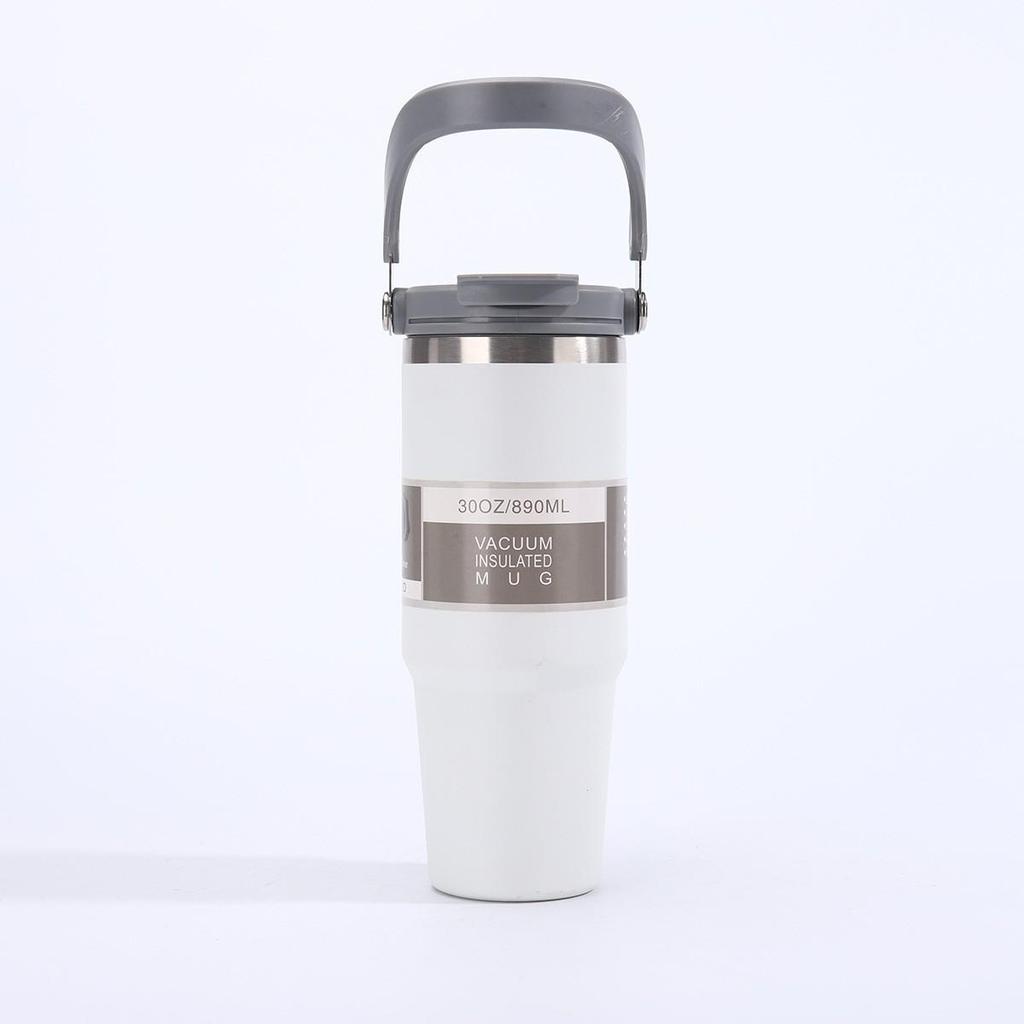 30oz Stainless Steel Portable Travel Thermos Cup with Straw - Large Capacity for Outdoor/Car Use