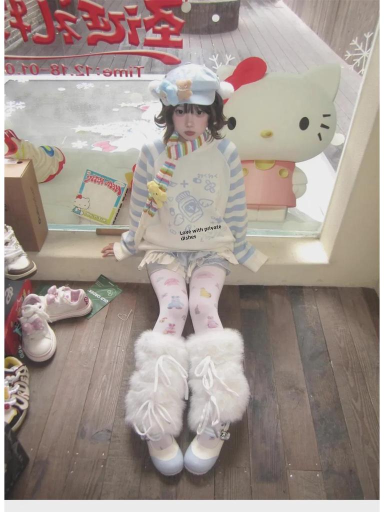 Синий полосатый вязаный свитер Y2K с длинными рукавами - женский осенне-зимний топ с круглым вырезом.