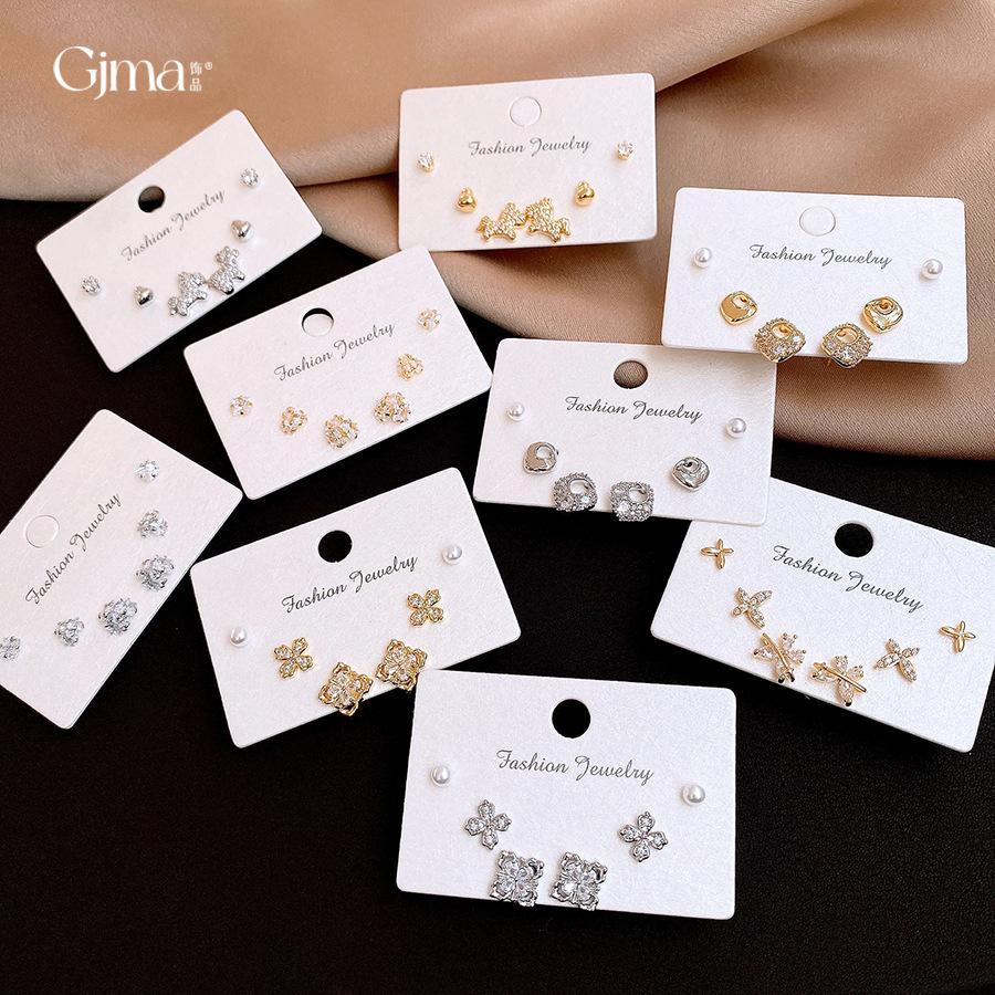Silver needle, small and exquisite, zircon flower stud earring set, fashionable and elegant earrings, light luxury and high-end earrings for women