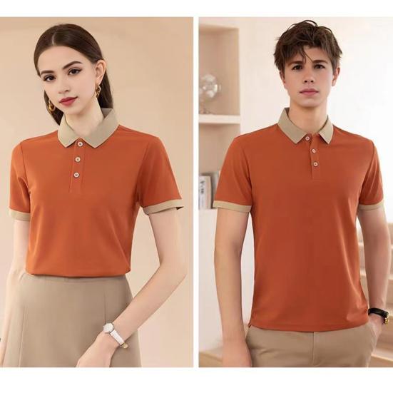 Unisex Waiter Waiteress Uniform Button Lapel Solid Color Short Sleeves Breathable Soft Coffee House Hotel Dinner Food Serving Top