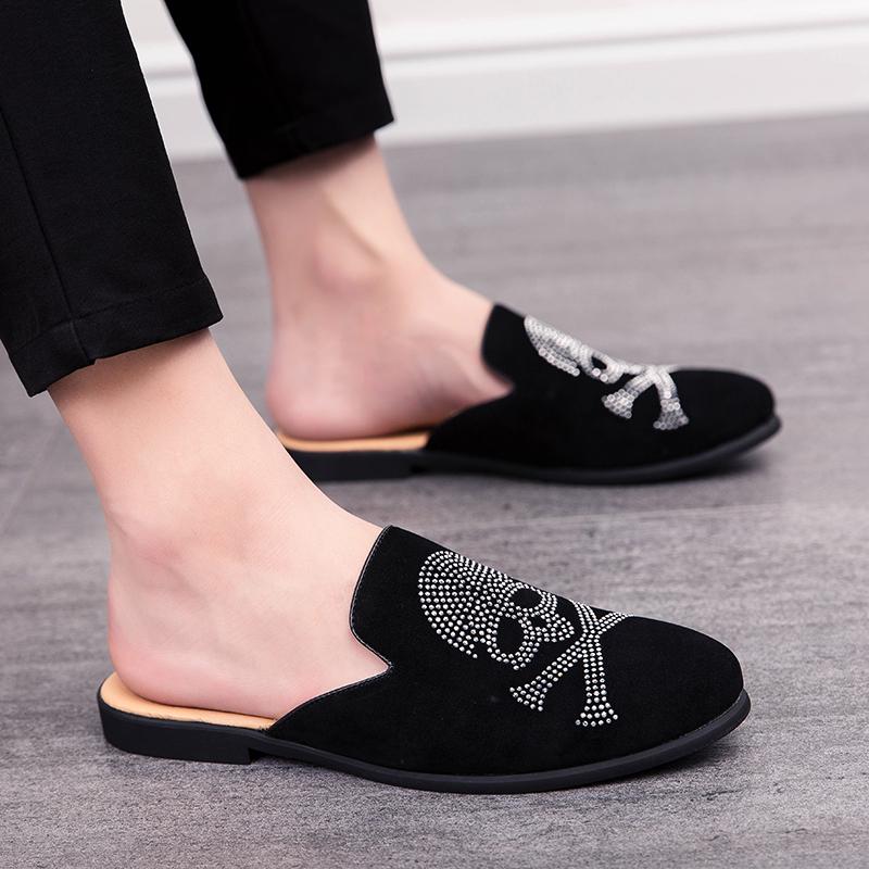 Мужские сандалии, тапочки, мюли, мокасины, сабо, летние туфли с черепом и головой мертвеца, повседневные туфли с открытой спиной, полуоблегающие туфли для вечеринок