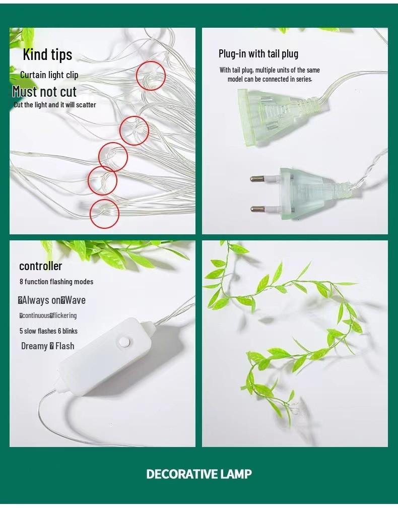 Светодиодные гирлянды из медной проволоки с зелеными листьями, управляемые по USB, для домашнего декора