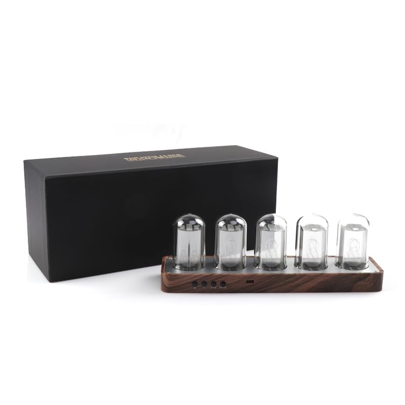 Часы ClocTeck с газоразрядными индикаторами (Nixie Tube) с синхронизацией 16 миллионов цветов, ретро-современные, деревянные, цифровые, Wi-Fi и настраиваемые,