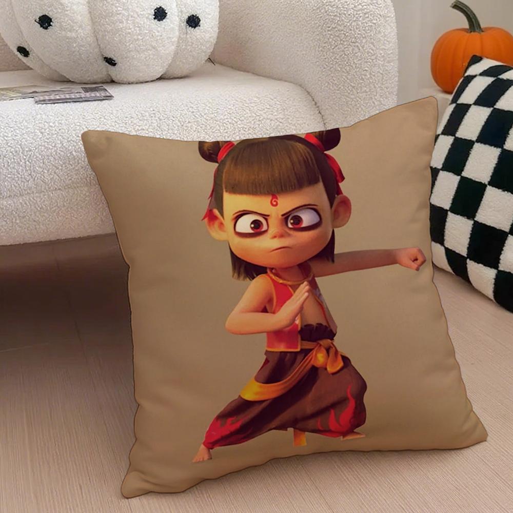 Popular Chinese Mytho Animation NNezha Cushion Cover Throw Pillow Cover Hidden Button Durable Polyester Chair Cushion