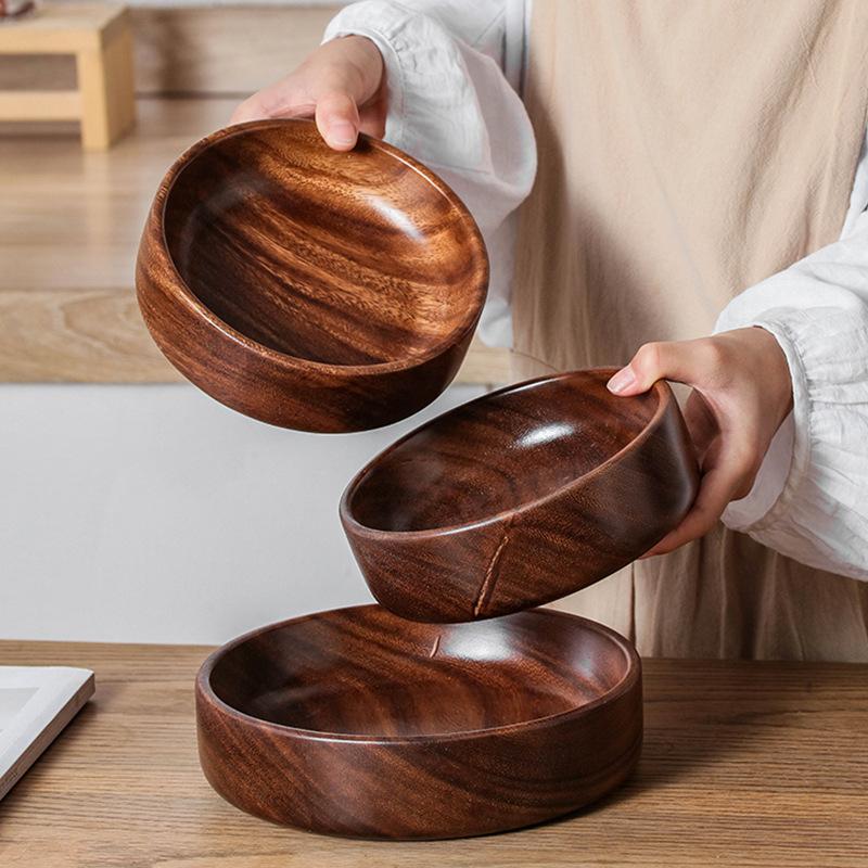 Solid Wood Bowl Walnut Boat Bowl Creative Wooden Salad Bowl Fruit Bowl Vintage Storage Home Kitchen Utensils