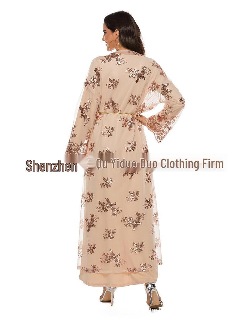 Yiduo Duo Европейское и американское платье с длинным рукавом-клеш и вышивкой пайетками высокой плотности 20212