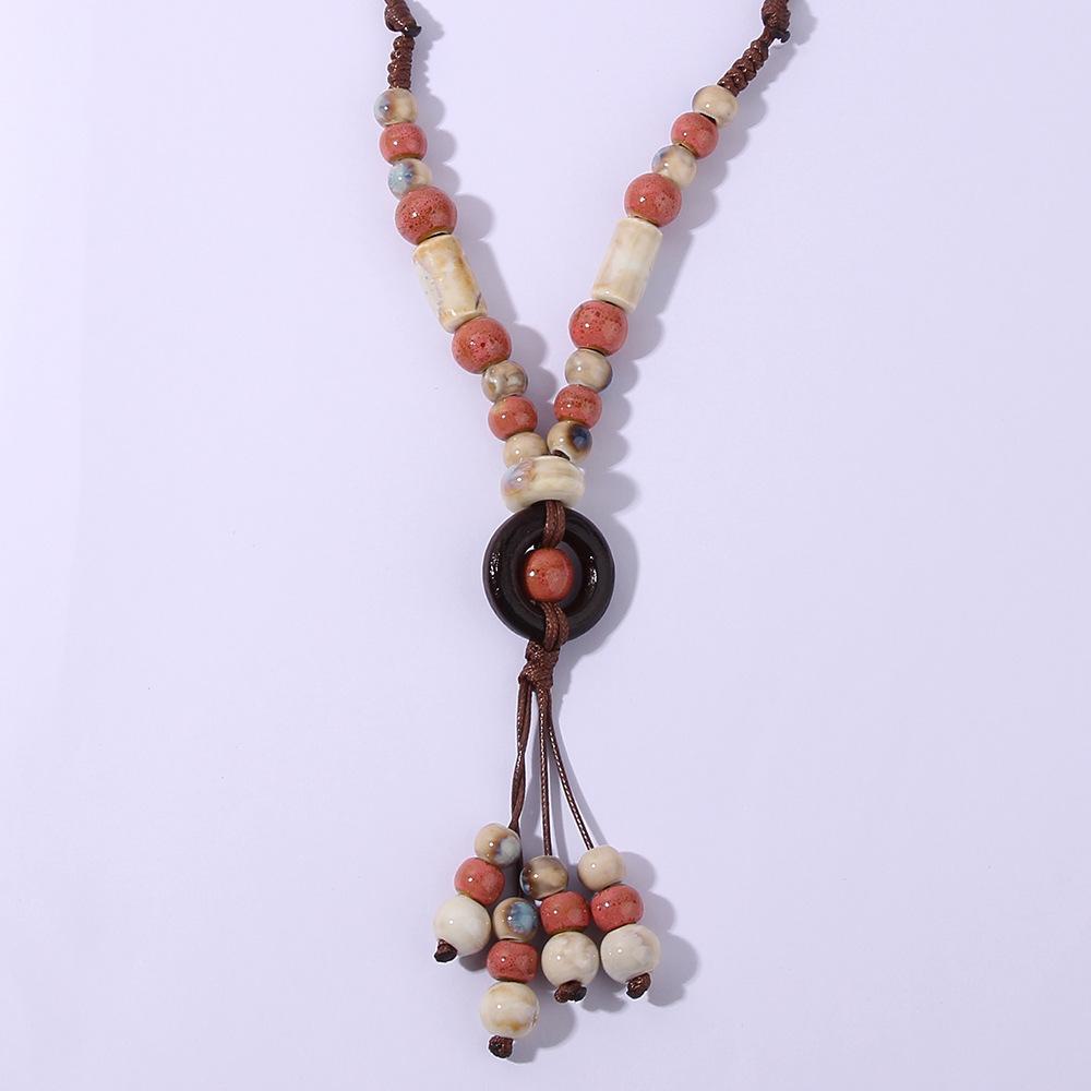 Ancient Ceramic Beads Sweater Chain Tassel Pendant Long Necklace Jewelry Gift