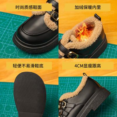 Огустин женские лоферы в британском стиле 2025 новая модель на толстом каблуке маленькие кожаные туфли зимний бархат ретро одинарные туфли тренд