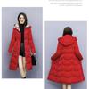 Осенне-зимнее женское однотонное яркое утолщенное теплое пальто средней длины с капюшоном на талии и шнурком