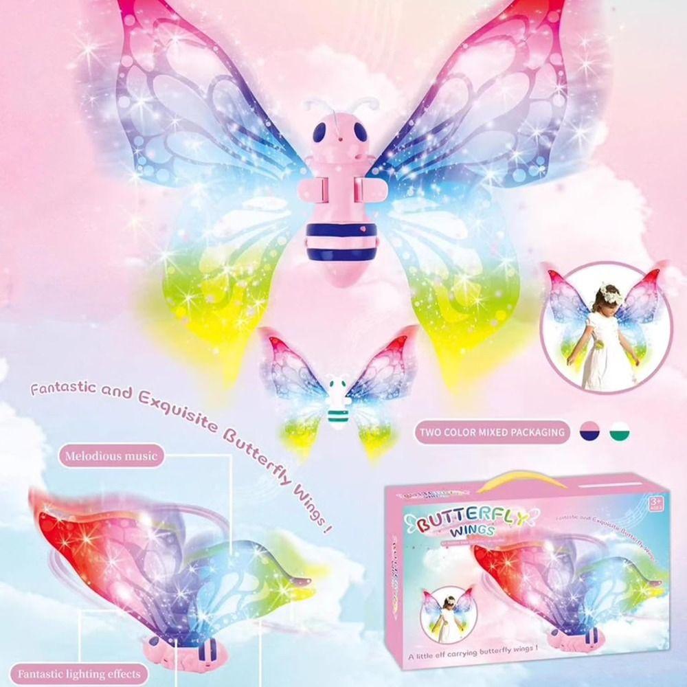 Luminous Glowing Light Up Fairy Wings with LED Lights Adjustable Straps Moving Angel Wings Princess Dress Up Toys Kids Gift