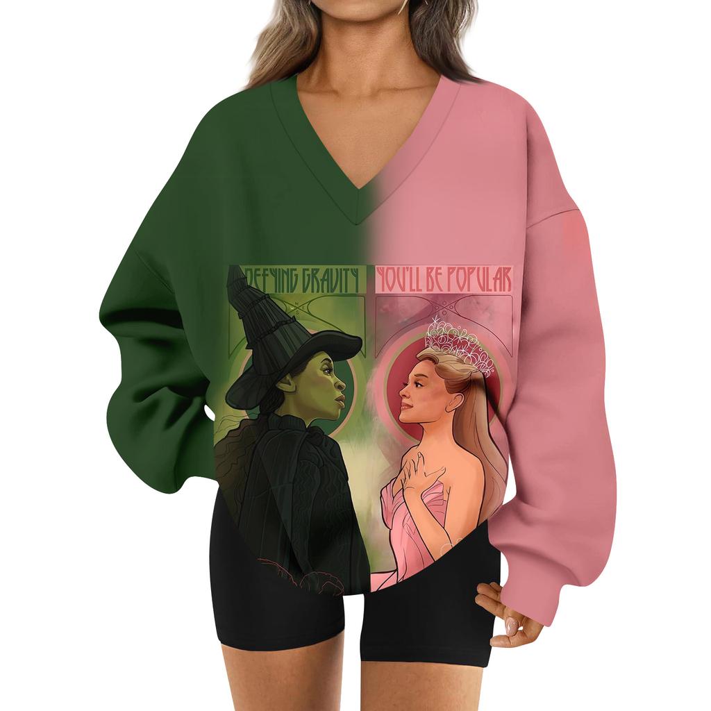 Женская свободная и удобная спортивная одежда с V-образным вырезом, толстовка с длинными рукавами, повседневная одежда для сочетания