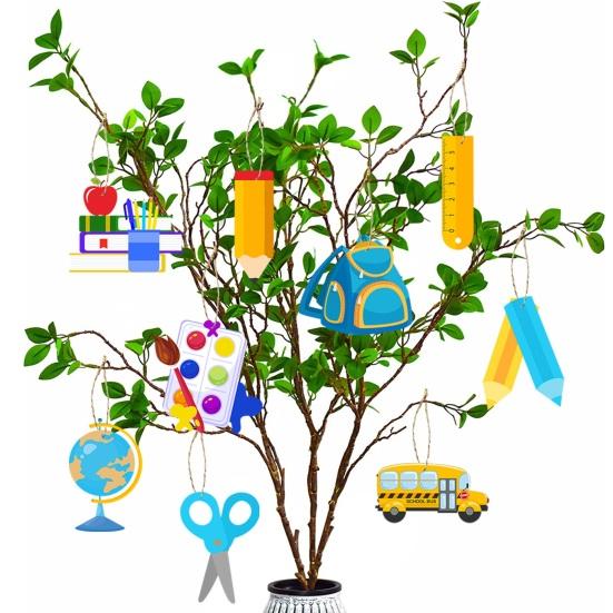 18 шт., украшения для школы, деревянный подвесной баннер, линейка, книга, рюкзак в форме автобуса, подвесной декор, украшения для вечеринки, принадлежности