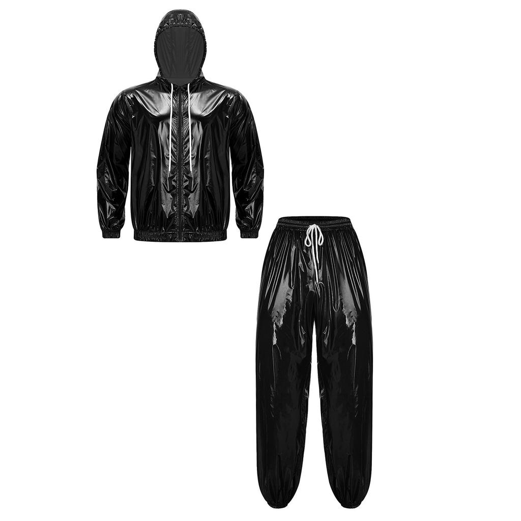 Men’s Outdoor Waterproof Suit Hooded Windbreaker Jacket Front Zipper and Sweatpants for Trail Fishing Workout Exercise