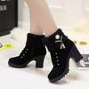 Autumn and Winter Warm Martin Boots Thick Heel High Heel Women's Fashion Boots Lace-up Wool Flanged Short Boots