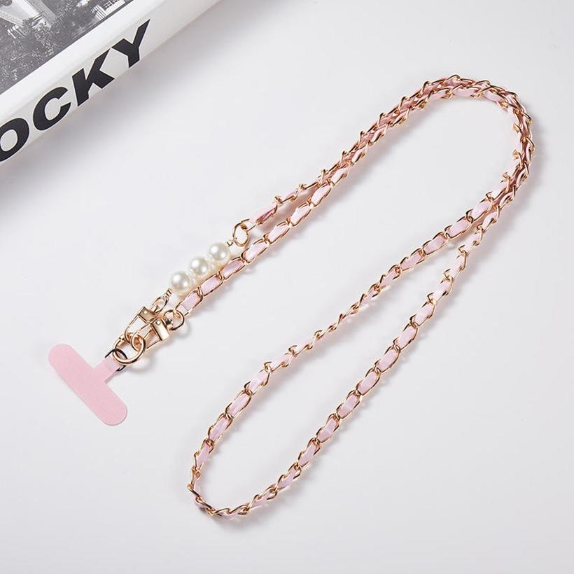 Phone Lanyard Women's Long Leather Woven Metal Chain Phone Case Detachable Phone Lanyard Diagonal Cross Bag Decoration