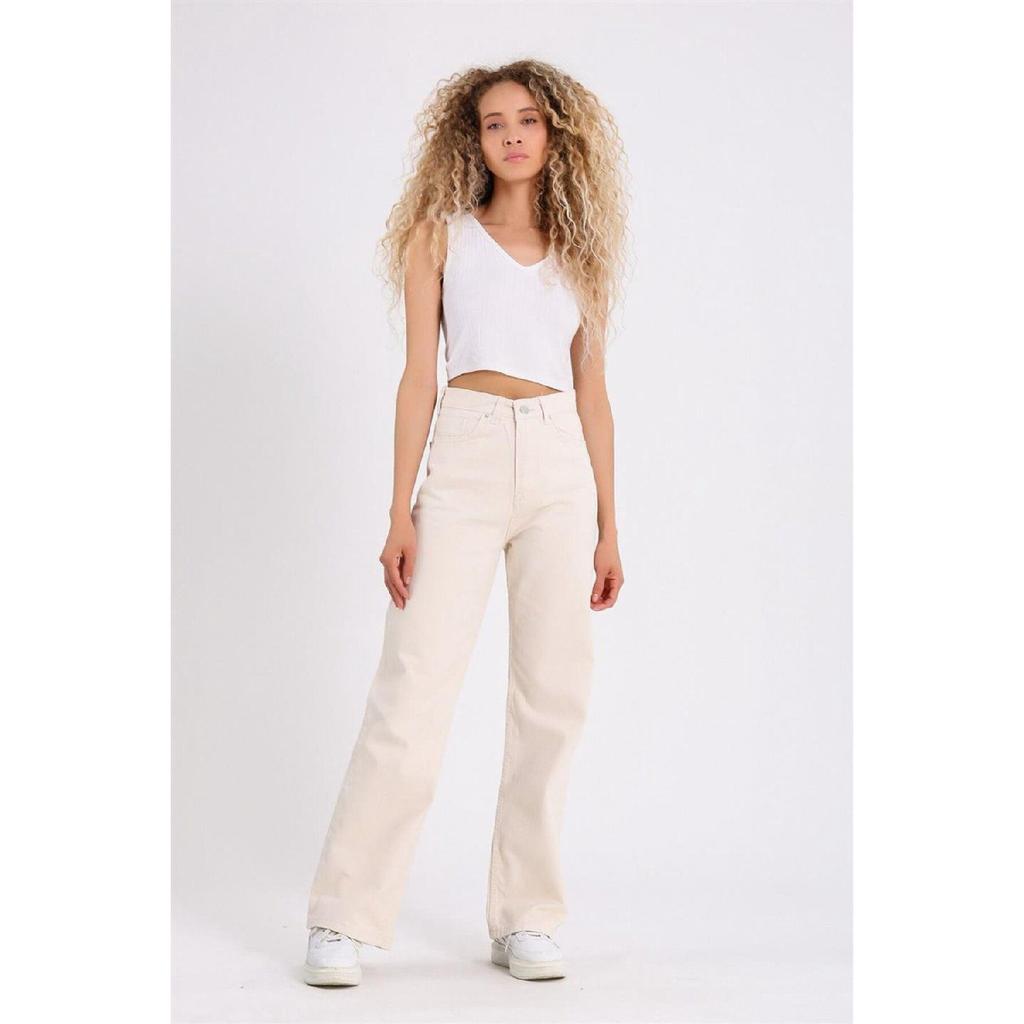Cream Wide Leg Jean Palazzo Wide Leg Denim Trousers