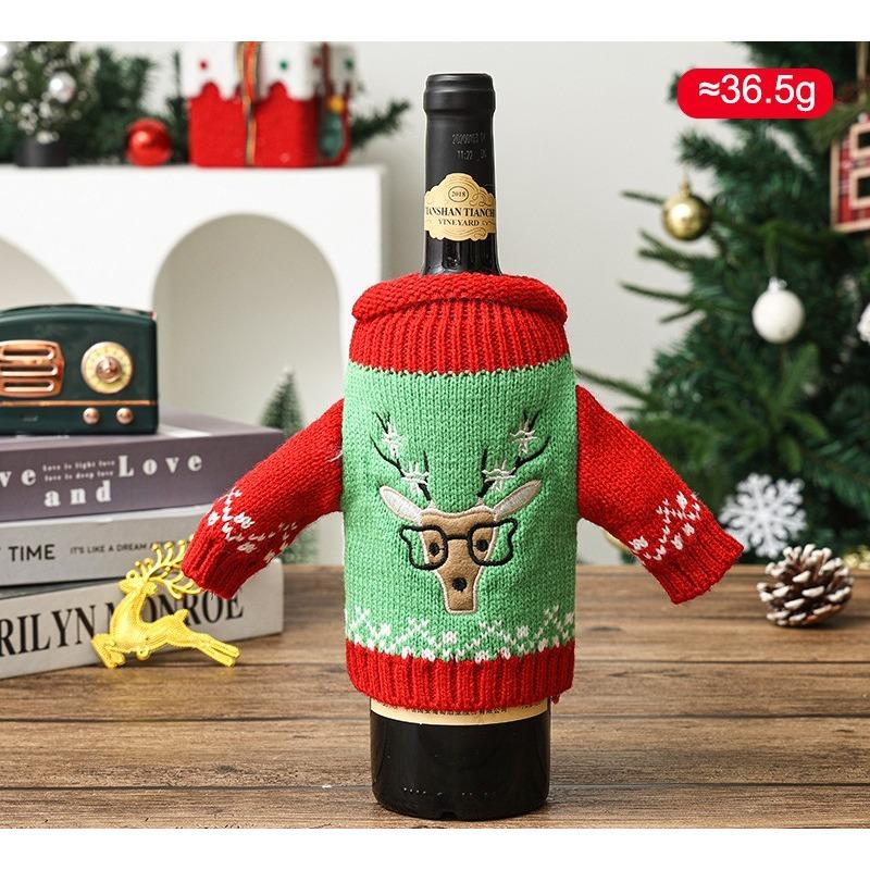 New Christmas Knitted Wine Bottle Cover Creative Red Wine Cover Decorative Clothes Champagne Bottle Cover Party Table Wine Cover