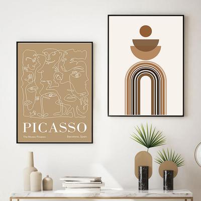 Солнце Радуга Пикассо Линия Лицо Лист Геометрия Настенное Искусство Холст Картина Абстрактные Постеры и Принты Картинки для Декора Гостиной