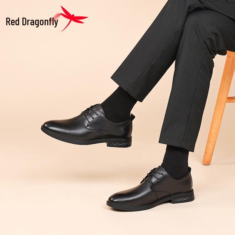 Мужские черные кожаные туфли Red Dragonfly - Британский стиль, Мягкая подошва, Идеальны для свадеб, деловой и повседневной носки.