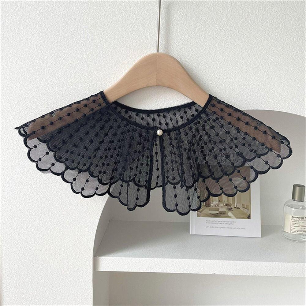 Fashion Lace Embroidered Pearl Shawl Casual Solid Color Fake Collar Detachable Collar Women Ladies Clothes Accessories