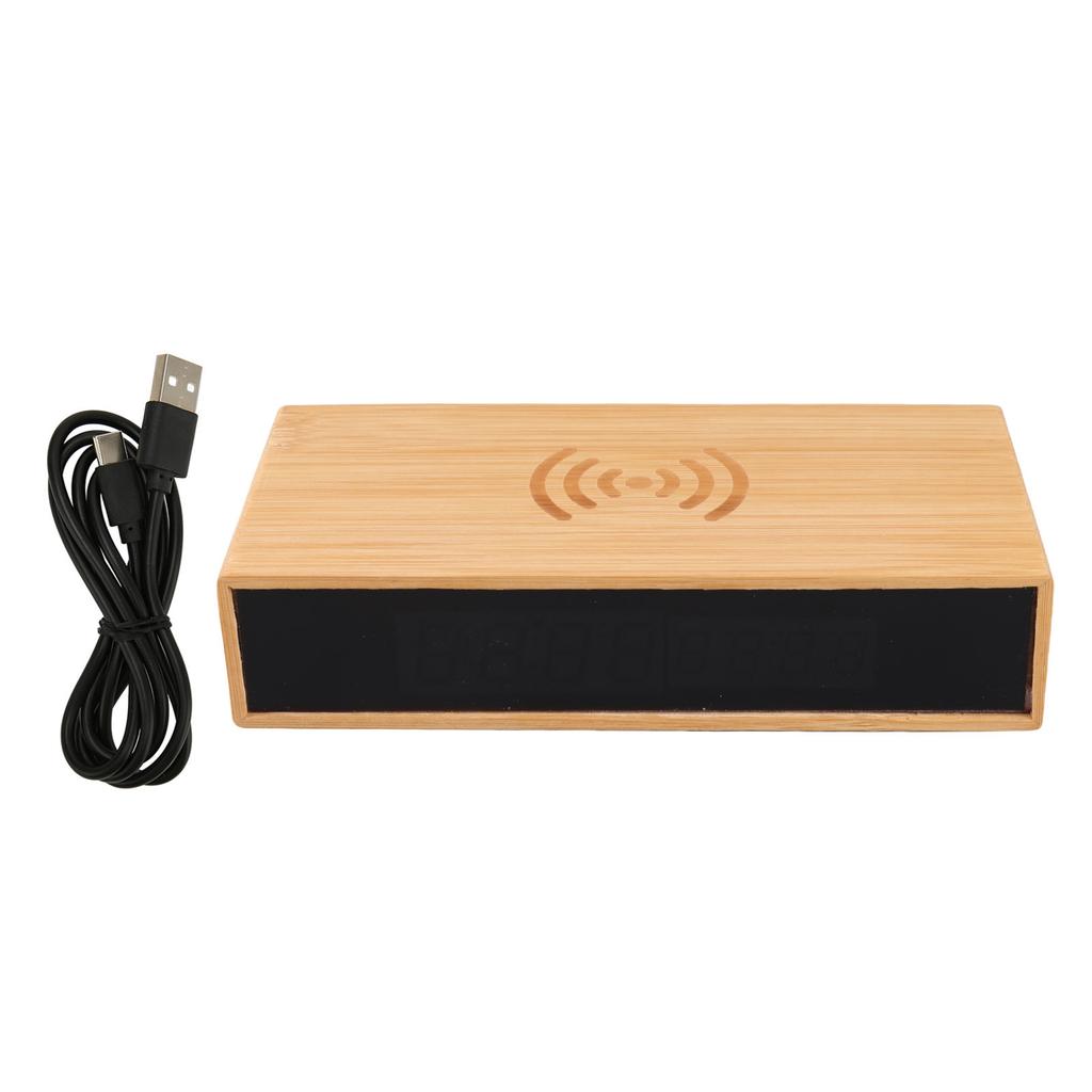 Wooden Digital Alarm Clock Wireless Charging Multifunction Fashionable Exquisite Bamboo LED Clock