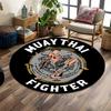 "Muay Thai Fighter Martial Arts Design" Print Round Rug, Living Room, Bedroom, Playroom Carpet, Non Slip Floor Mat, Gift