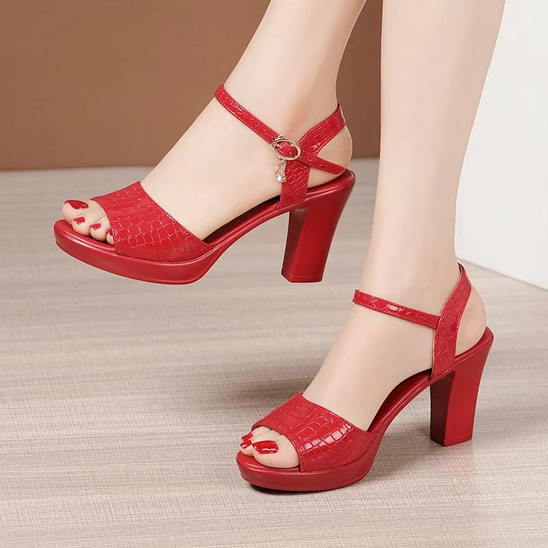 Hot Sale 2024 Platform Sandals Block Heel Shoes Woman's Summer Open Head High Heels Sandals Classic Ladies Office Party Big Size