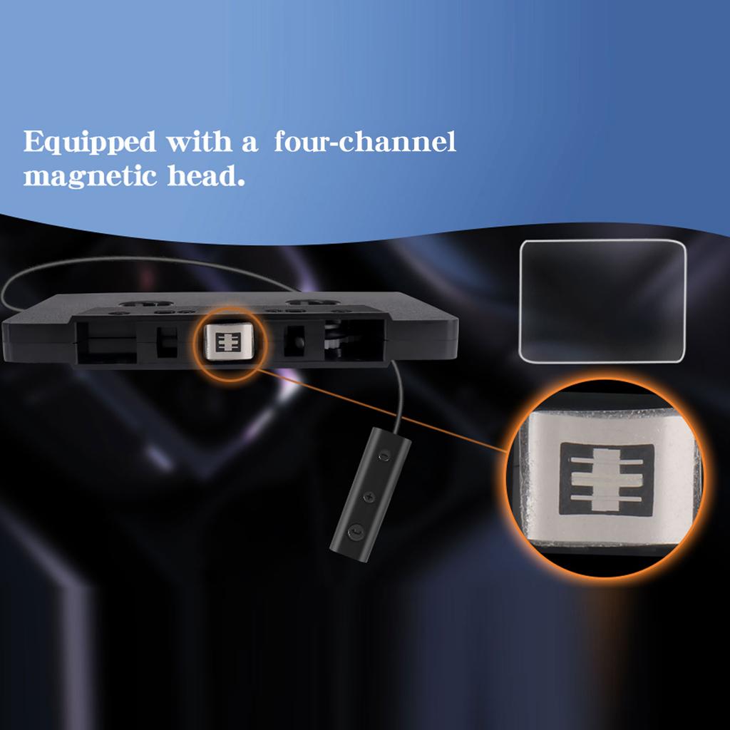 Bluetooth 5.0 Автомобильный кассетный конвертер 4-канальный автомобильный кассетный адаптер Приемник звука Подключи и играй с USB-кабелем