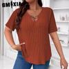Футболка-пуловер с коротким рукавом и V-образным вырезом для женщин больших размеров на весну и лето