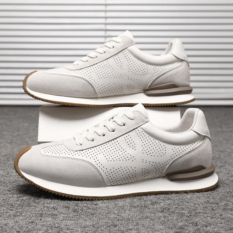 Trend New Men's Designer White Genuine Leather Breathable Running Shoes Male Causal Flats Sports Walking Sneakers Zapatos Hombre