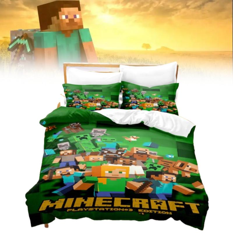 Duvet Minecraft 3d Cover Bedding Set Pillowcase Cartoon Print Double Single