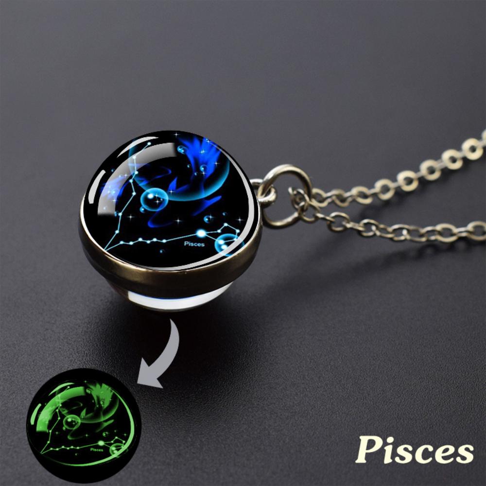 Luminous Starry Sky Glass Ball with Constellation Pattern Pendant Necklace - Men's Fashion Zinc Alloy Jewelry